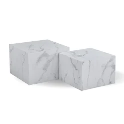 Adele - Sæt af sofaborde i hvidt marmorprint