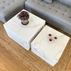 Adele - Sæt af sofaborde i hvidt marmorprint
