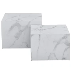 Adele - Sæt af sofaborde i hvidt marmorprint