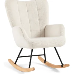 Allison gyngestol med armlæn - hvidt plys/imiteret lammeskind