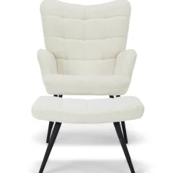 Allison Lænestol med Skammel - hvidt plys/imiteret lammeskind