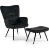 Allison Lænestol med Skammel - sort velour