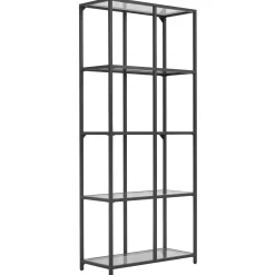 Bianca sort bogreol med glashylder 80x35x180 cm