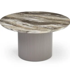 Carisma rundt sofabord beige marmorlook med søjleben Ø80 cm