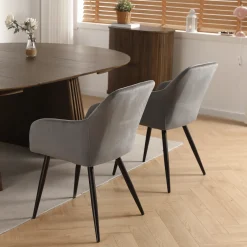 Carlo spisebordsstol - Grå velour med armlæn
