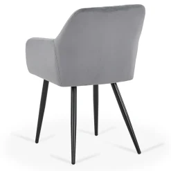 Carlo spisebordsstol - Grå velour med armlæn
