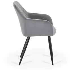 Carlo spisebordsstol - Grå velour med armlæn