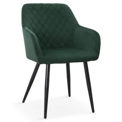 Carlo spisebordsstol - Grøn velour med armlæn