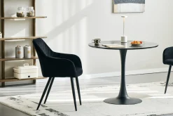 Carlo spisebordsstol - Sort velour med armlæn