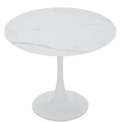 Diego spisebord i hvid marmor look Ø90