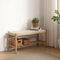 Elias bænk i eg med flet sæde 90x35x45 cm