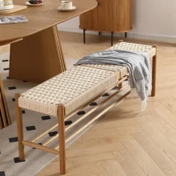 Elias bænk i eg med flet sæde 140x35x45 cm