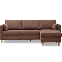 Ellis - Højrevendt og venstrevendt vendbar chaiselong sofa brun fløjl - L: 215 x D: 82 x H: 78 cm