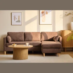Ellis - Højrevendt og venstrevendt vendbar chaiselong sofa brun fløjl - L: 215 x D: 82 x H: 78 cm