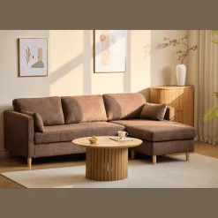 Ellis - Højrevendt og venstrevendt vendbar chaiselong sofa brun fløjl - L: 215 x D: 82 x H: 78 cm