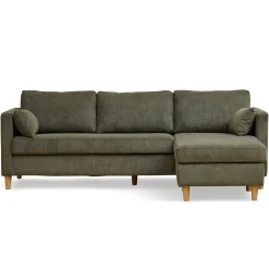 Ellis - Højrevendt og venstrevendt vendbar chaiselong sofa grøn fløjl - L: 215 x D: 82 x H: 78 cm