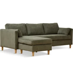 Ellis - Højrevendt og venstrevendt vendbar chaiselong sofa grøn fløjl - L: 215 x D: 82 x H: 78 cm