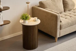 Enzo sidebord i stenbordplade med røget eg lamelfod Ø40 cm