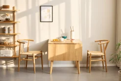 Ezra - Eg klap ud spisebord med tillægsplader i lakeret egefiner - 80/120 x 80 cm