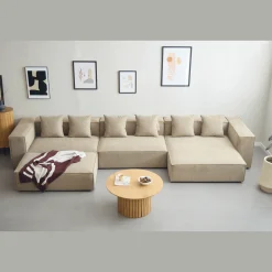 Hailey - Højrevendt chaiselong modulsofa med puf i sand L: 415 X D: 172 X H: 65 cm