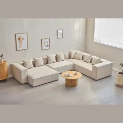 Hailey - U-sofa modulsofa i beige med 4 moduler - Højrevendt chaiselong L: 368 X D: 247 X H: 65 cm
