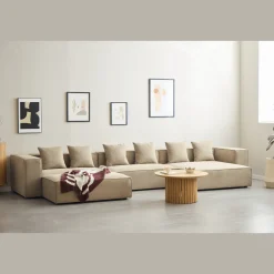 Hailey - Venstrevendt chaiselong modulsofa med puf i sand L: 415 X D: 172 X H: 65 cm