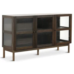 Havana egetræ glas skænk/vitrineskab i røget eg med 3 låger - 80x40x140 cm