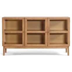 Havana egetræ glas skænk/vitrineskab med 3 låger - 80x40x140 cm