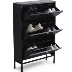 Herman Skoskab - Sort metal med 3 rum - 80x26x125 cm