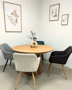 Jenna spisebordstol - brun tekstil med egelook