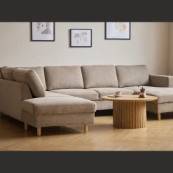 Jennifer højrevendt u-sofa i sand med chaiselong - L: 300 x D: 208 x H: 82 cm
