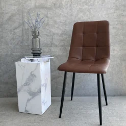 Jessi spisebordsstol - Brun kunstlæder med sorte metalben