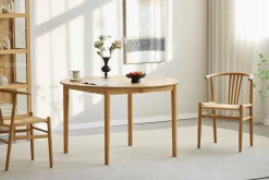 Joshua - Rundt spisebord i natur egefiner med udtræk 120/160/200 cm - Inkl. 2 Tillægsplader