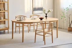 Joshua - Rundt spisebord i natur egefiner med udtræk 120/160/200 cm - Inkl. 2 Tillægsplader