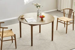 Joshua - Rundt spisebord i røget egefiner med udtræk 120/160/200 cm - Inkl. 2 Tillægsplader