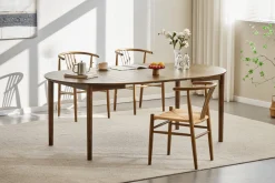 Joshua - Rundt spisebord i røget egefiner med udtræk 120/160/200 cm - Inkl. 2 Tillægsplader