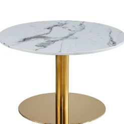 Lazio rundt sofabord i hvid marmor look med guld/messing ben Ø70 cm