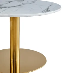 Lazio rundt sofabord i hvid marmor look med guld/messing ben Ø70 cm