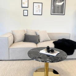 Lazio rundt sofabord i sort marmor look med guld ben - Ø70 cm