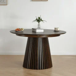 Lewis - Lamel rundt Spisebord I røget Egefiner med udtræk 120/160/200 CM - 2x tillægsplader medfølger