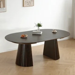 Lewis - Lamel rundt Spisebord I røget Egefiner med udtræk 120/160/200 CM - 2x tillægsplader medfølger