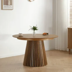 Lewis - Lamel rundt Spisebord I Egefiner med udtræk 120/160/200 CM - 2x tillægsplader medfølger