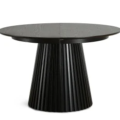Lewis - Lamel rundt Spisebord I sort Egefiner med udtræk 120/160/200 CM - 2x tillægsplader medfølger