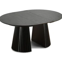 Lewis - Lamel rundt Spisebord I sort Egefiner med udtræk 120/160/200 CM - 2x tillægsplader medfølger