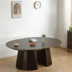 Lewis - Lamel rundt Spisebord I røget Egefiner med udtræk 150/190/230 CM - 2x tillægsplader medfølger