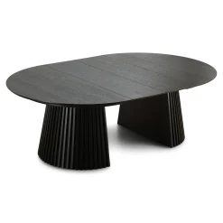 Lewis - Lamel rundt Spisebord I sort Egefiner med udtræk 150/190/230 CM - 2x tillægsplader medfølger