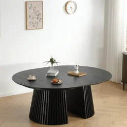 Lewis - Lamel rundt Spisebord I sort Egefiner med udtræk 150/190/230 CM - 2x tillægsplader medfølger