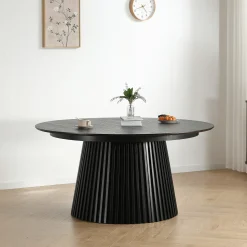 Lewis - Lamel rundt Spisebord I sort Egefiner med udtræk 150/190/230 CM - 2x tillægsplader medfølger