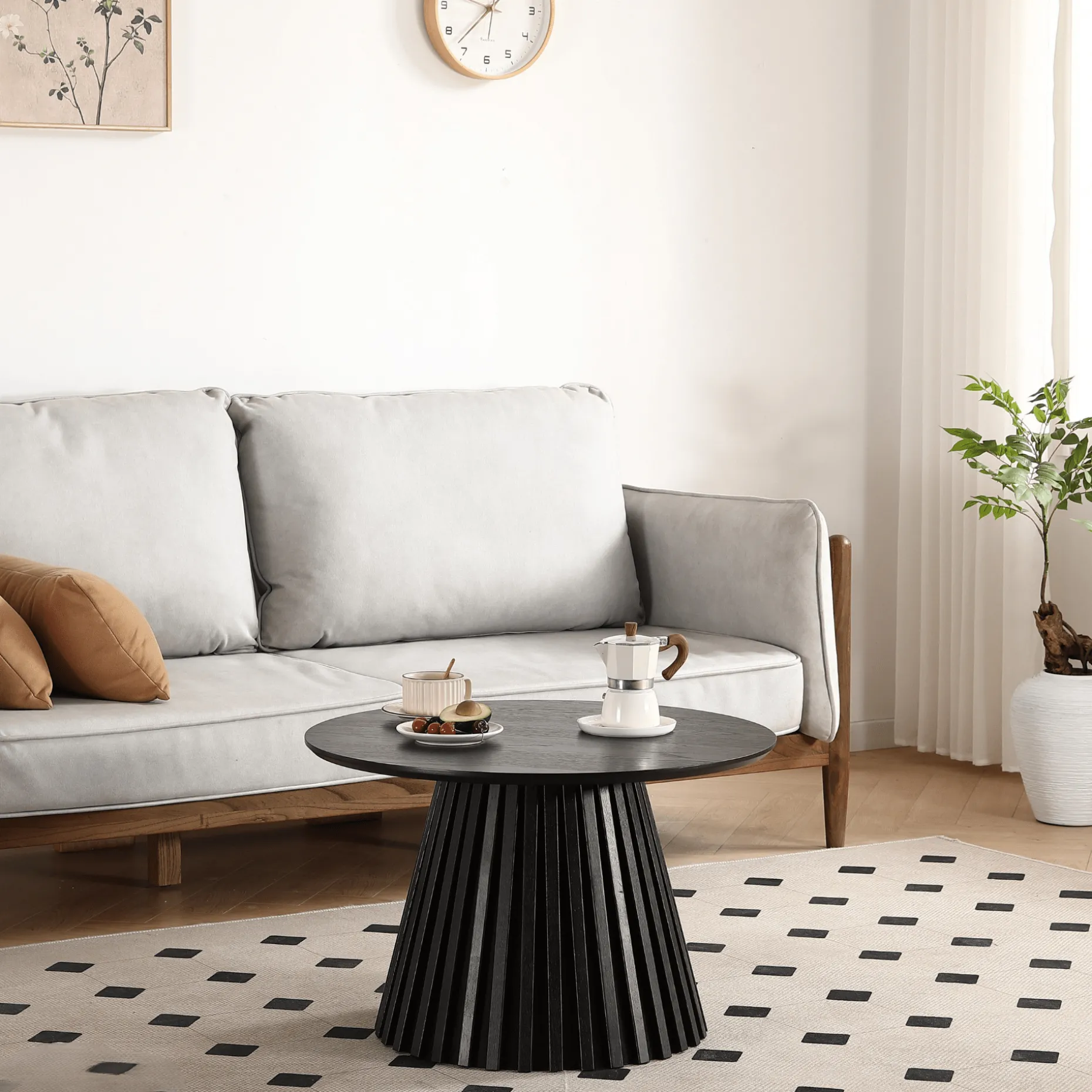 Lewis lamel sofabord sort Ø70 cm