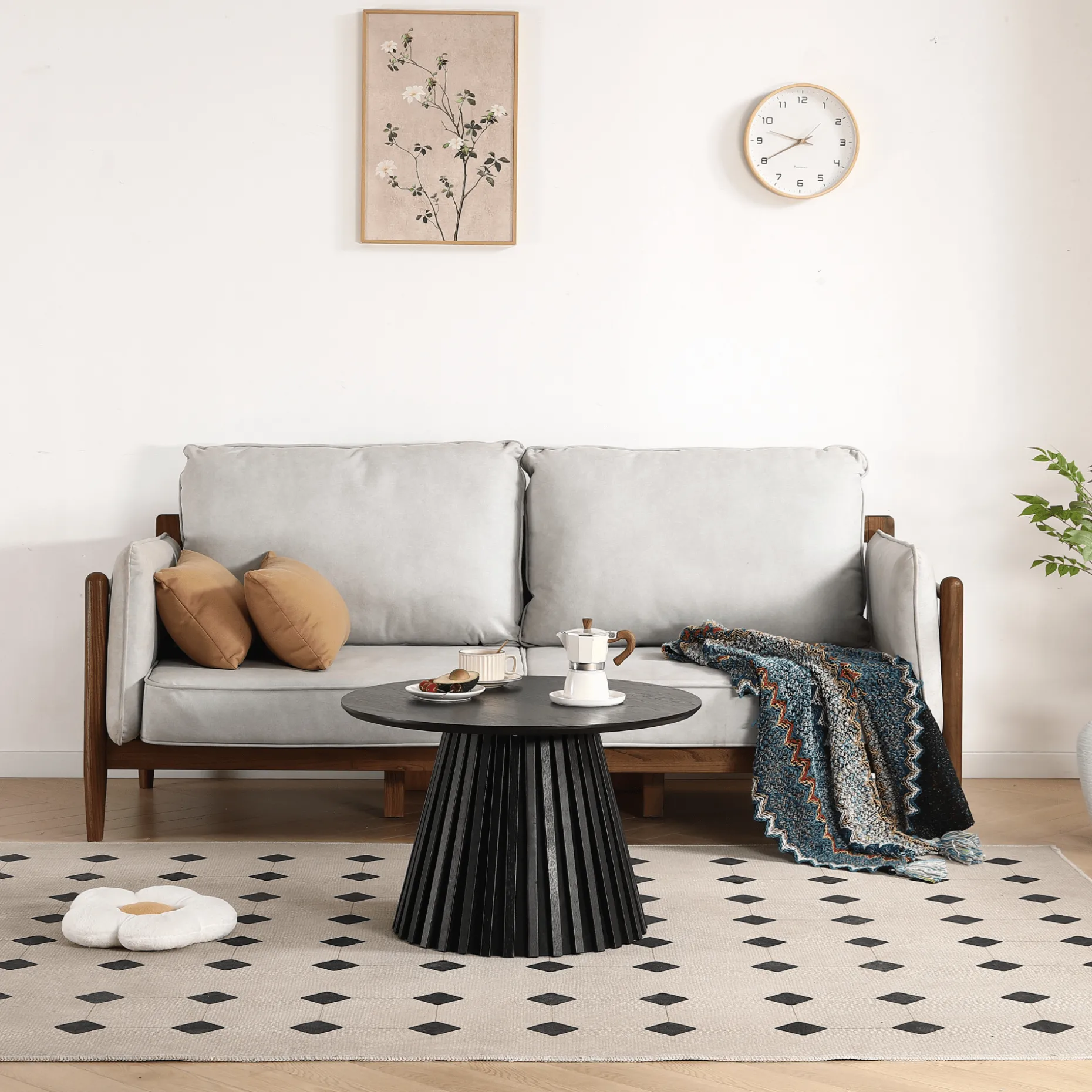 Lewis lamel sofabord sort Ø70 cm